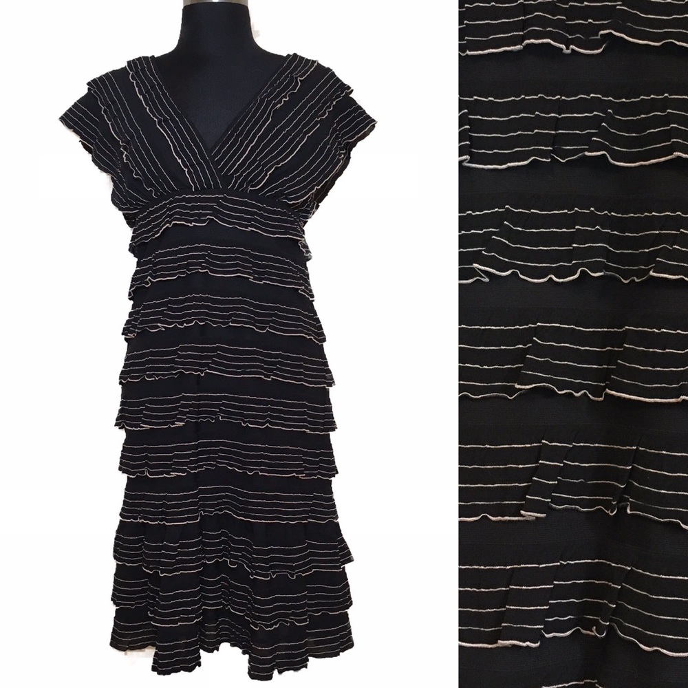 Cocktail Dress Black and Cream Layered Ruffle Max Studio Size Small